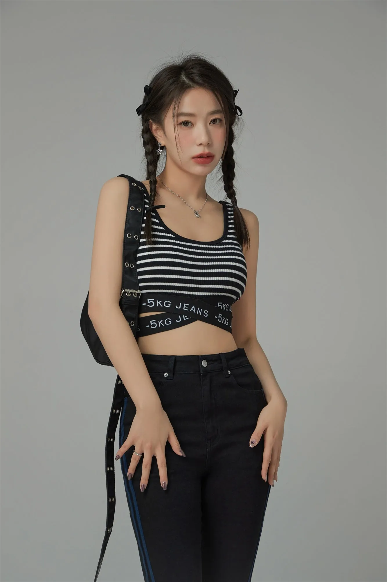 '-5kg Jeans Striped Sleeveless Crop Top