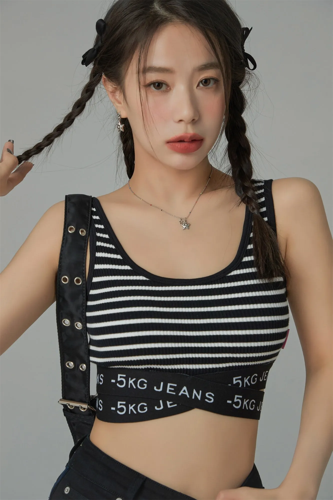 '-5kg Jeans Striped Sleeveless Crop Top