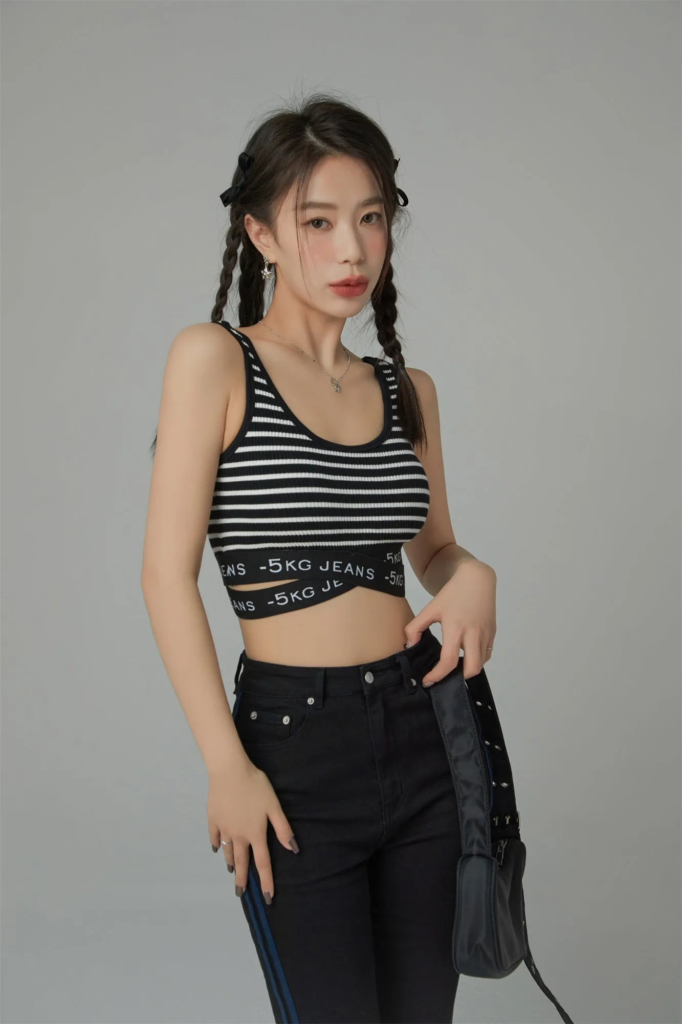 '-5kg Jeans Striped Sleeveless Crop Top