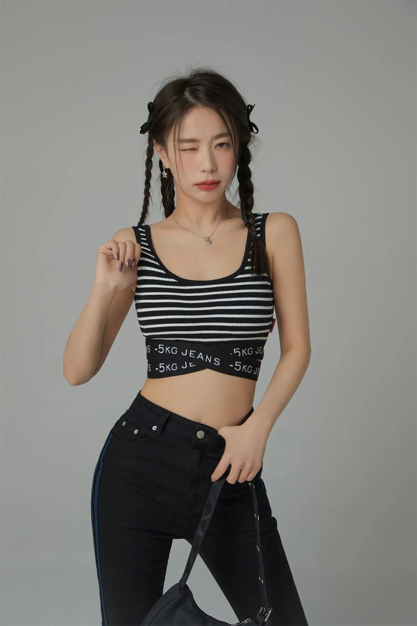 '-5kg Jeans Striped Sleeveless Crop Top