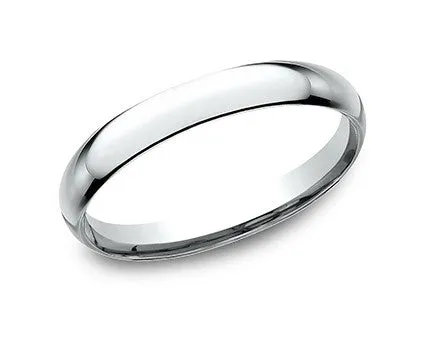 14k White Gold 3mm Slightly Domed Super Light Comfort Fit Ring