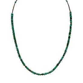 18 inch, Genuine Nevada Green Turquoise Necklace, Sterling Silver, Navajo Native American Handmade in New Mexico, Heishi Style