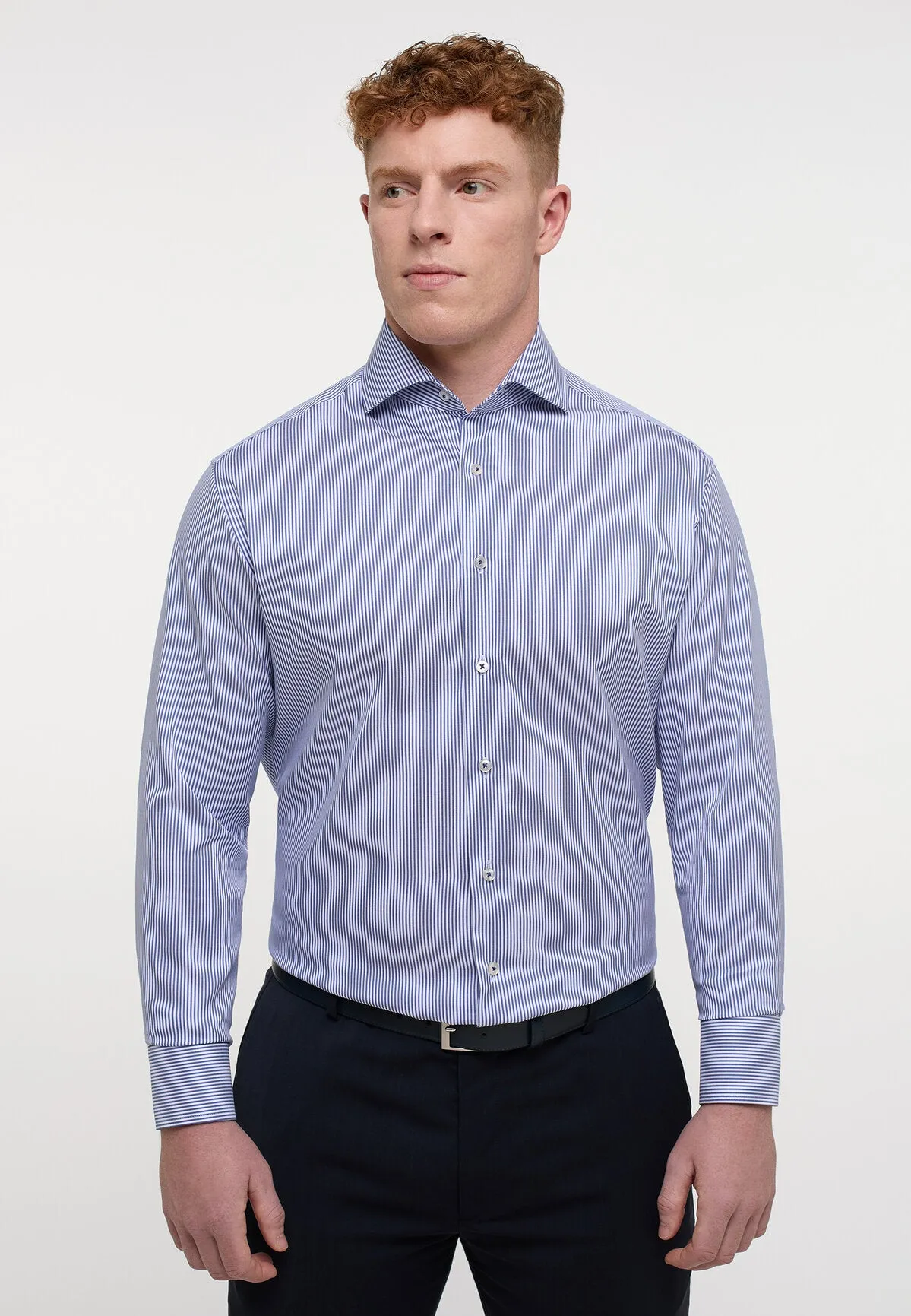 1863 by Eterna Striped Twill Shirt, Sky Blue