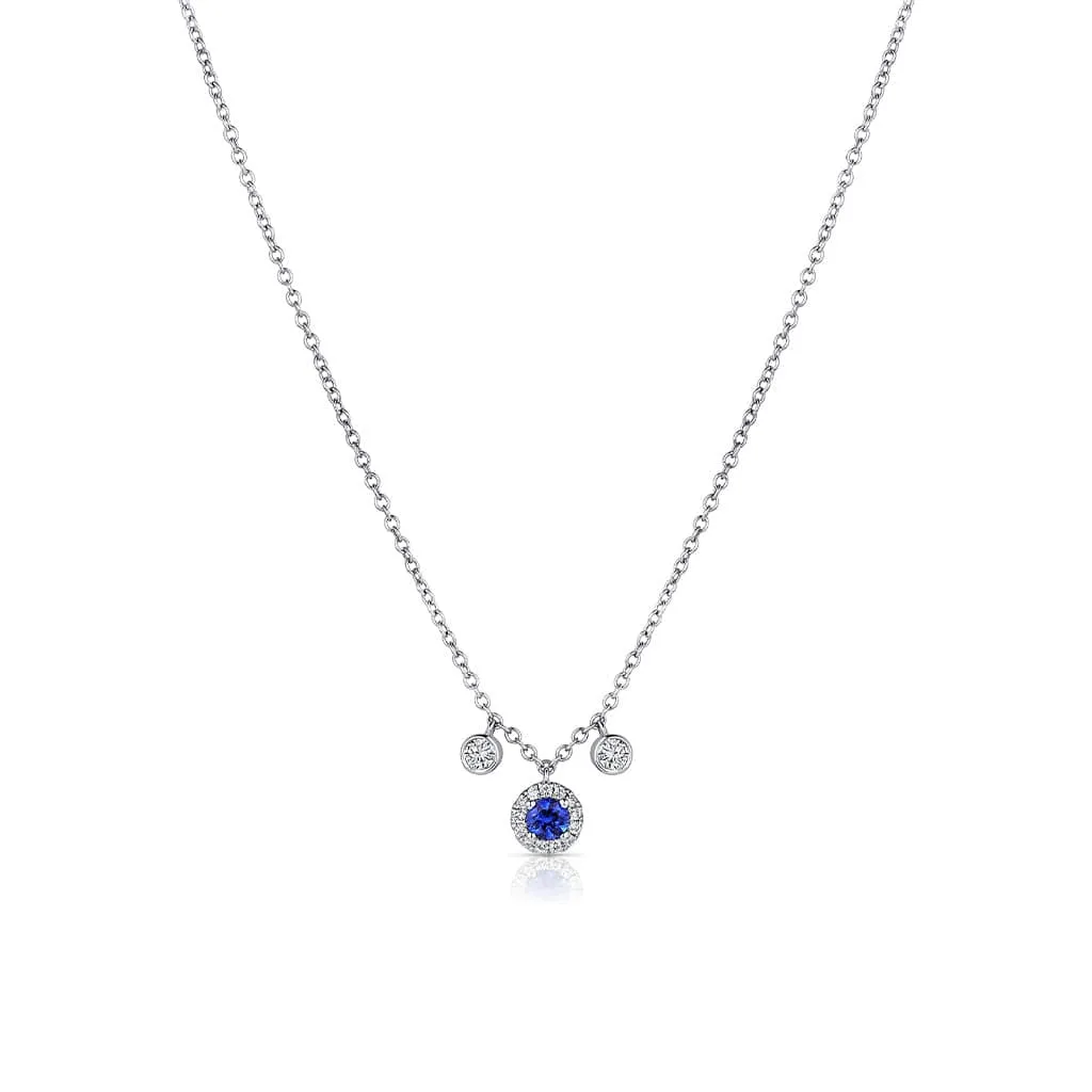 18kt White Gold Sapphire Diamond 2 Dangle Necklace