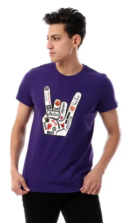 57574 Printed Hand Short Sleeves Purple T-Shirt