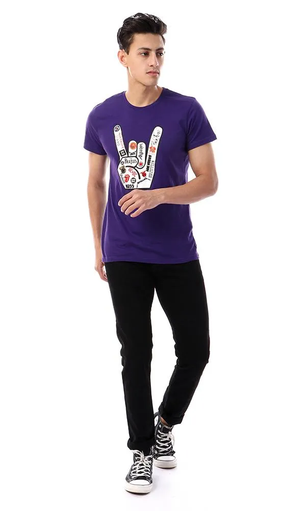 57574 Printed Hand Short Sleeves Purple T-Shirt