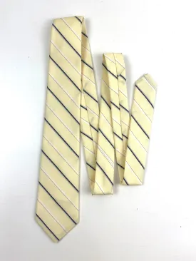 80s Deadstock Necktie, Men's Vintage Yellow/ Navy Diagonal Stripe Tie, NOS