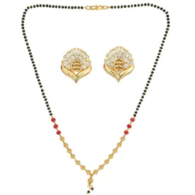 AanyaCentric Gold Plated Short Mangalsutra Set with Earrings