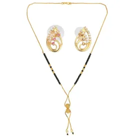 AanyaCentric Gold Plated Short Mangalsutra Set with Earrings