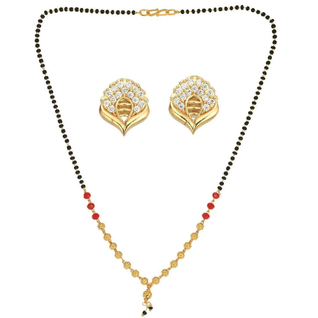 AanyaCentric Gold Plated Short Mangalsutra Set with Earrings