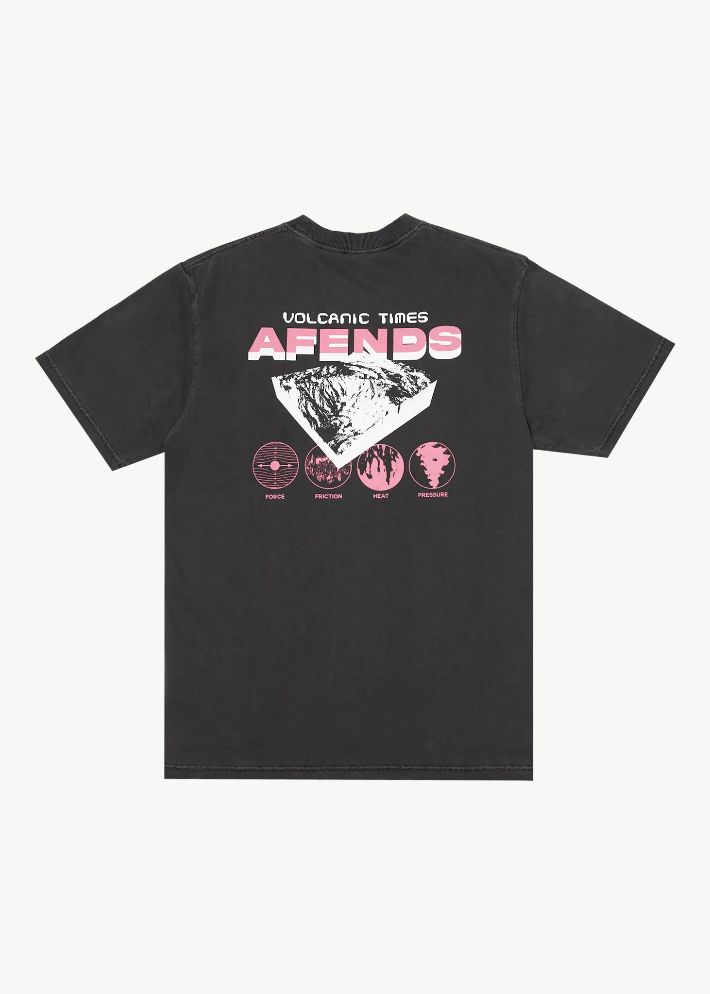 AFENDS Mens Volcanic Times - Graphic Retro T-Shirt - Stone Black