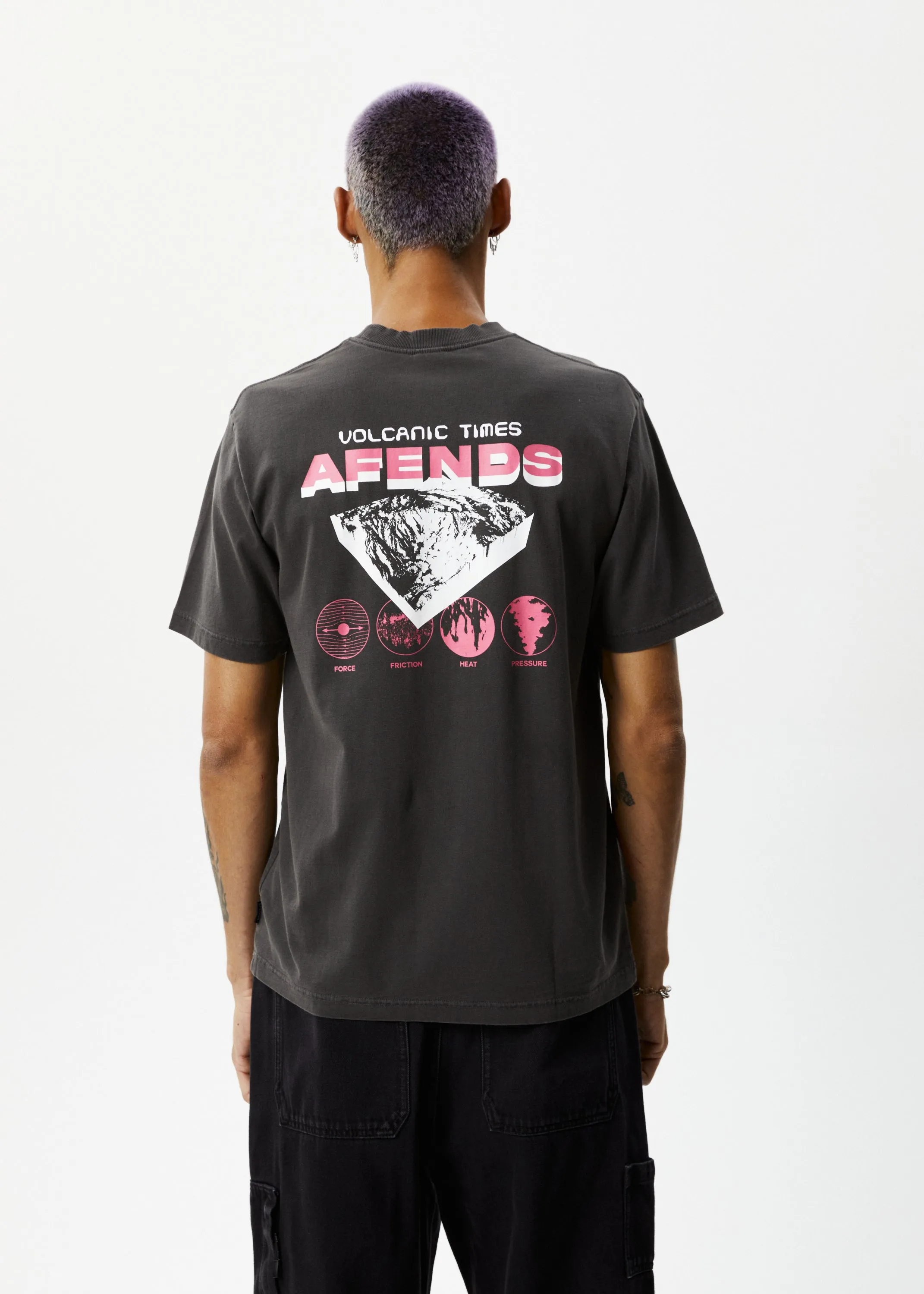 AFENDS Mens Volcanic Times - Graphic Retro T-Shirt - Stone Black