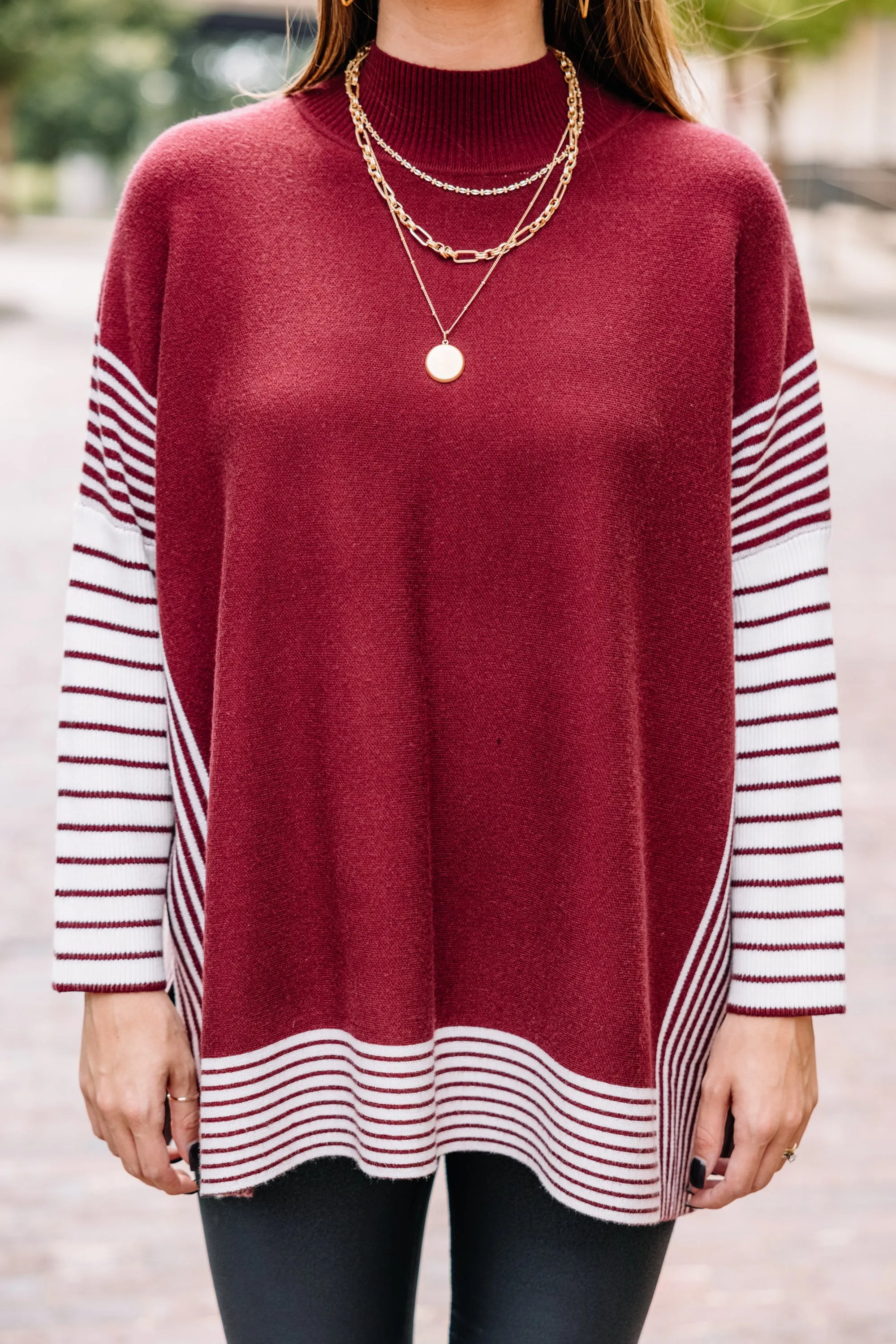 All In Burgundy Red Striped Tunic