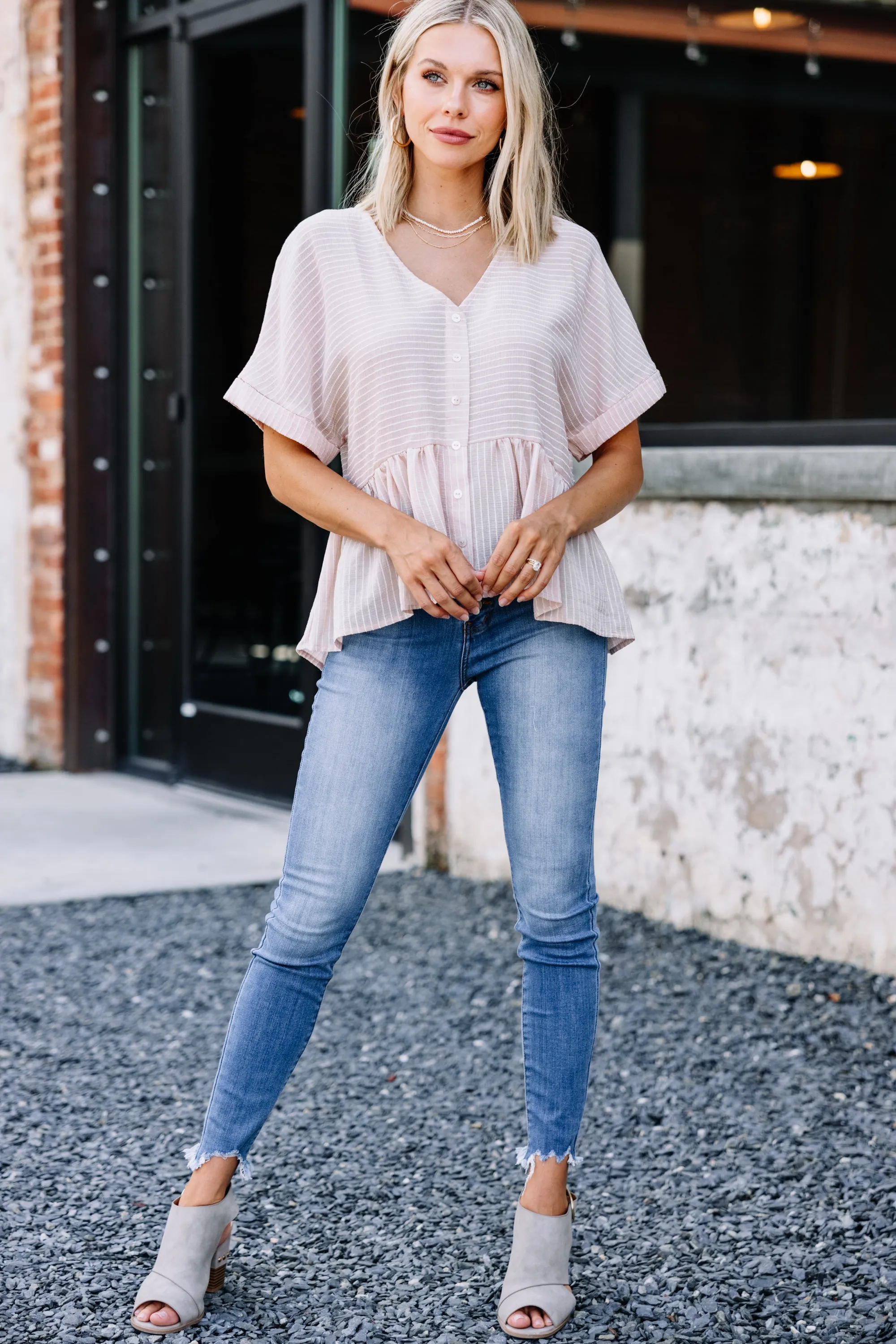 All My Love Blush Pink Striped Top