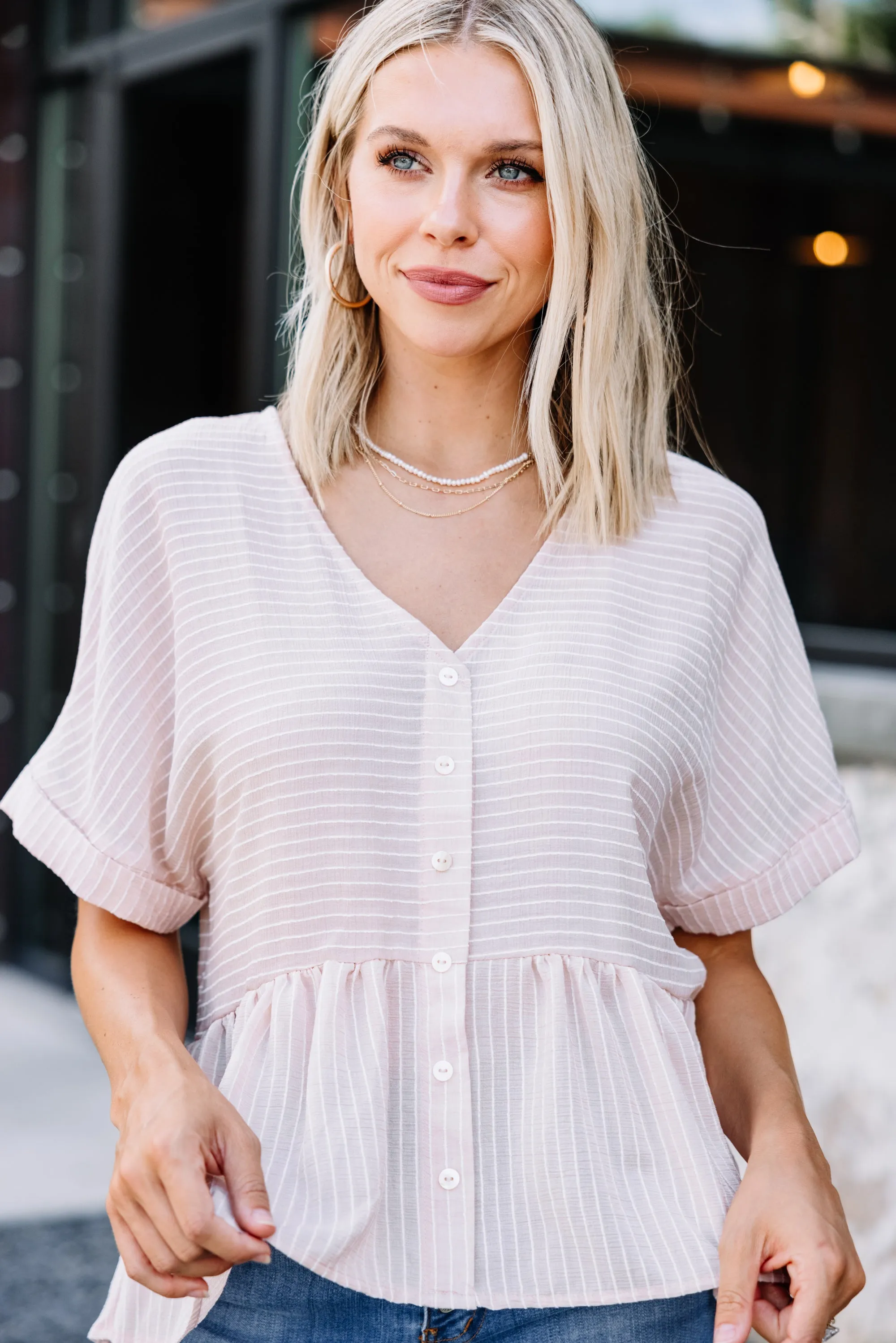 All My Love Blush Pink Striped Top