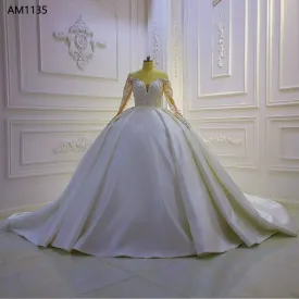 AM1135 Off Shoulder Long Sleeve Ball Gown Luxury Wedding Dress