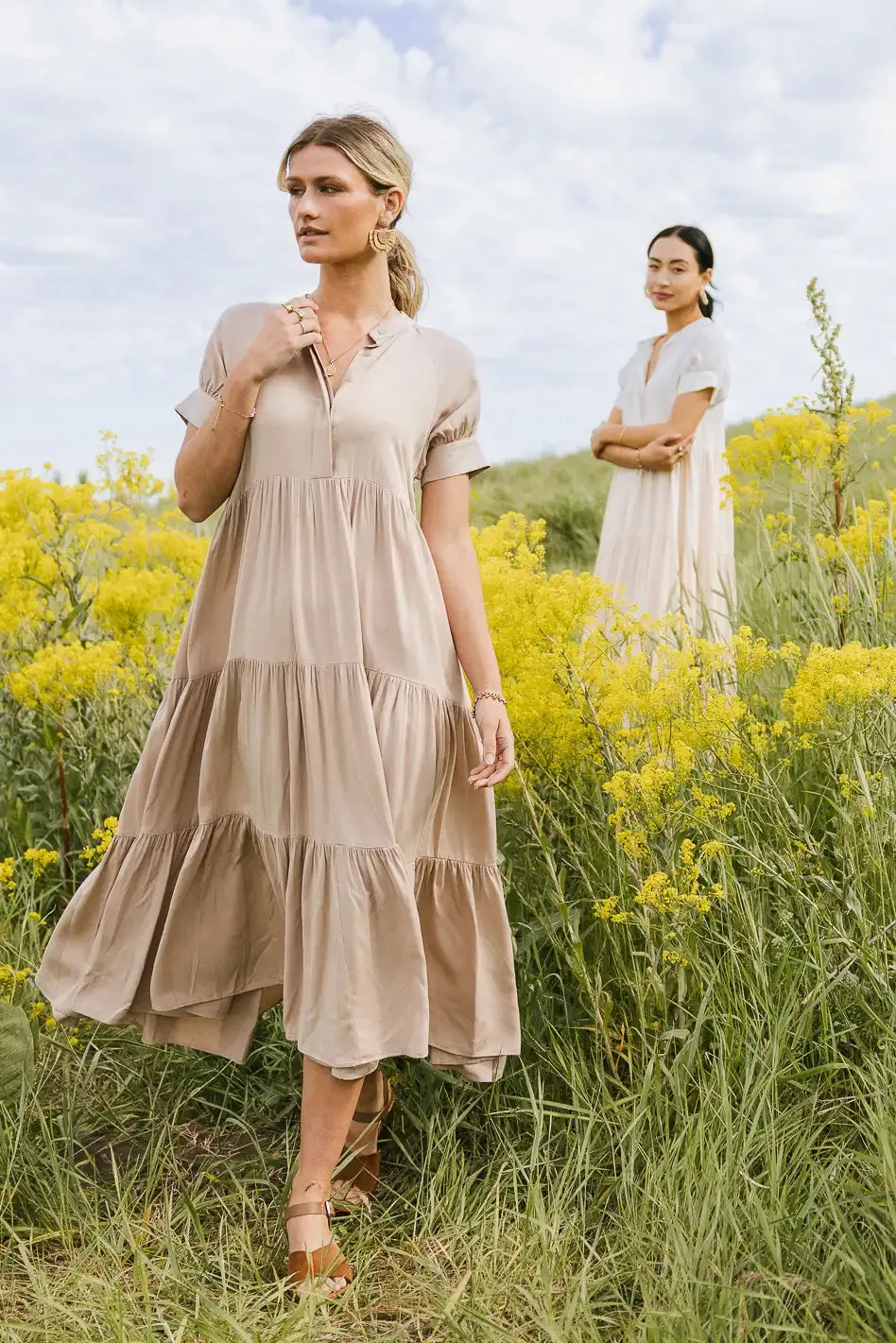 Amanda Tiered Dress in Tan