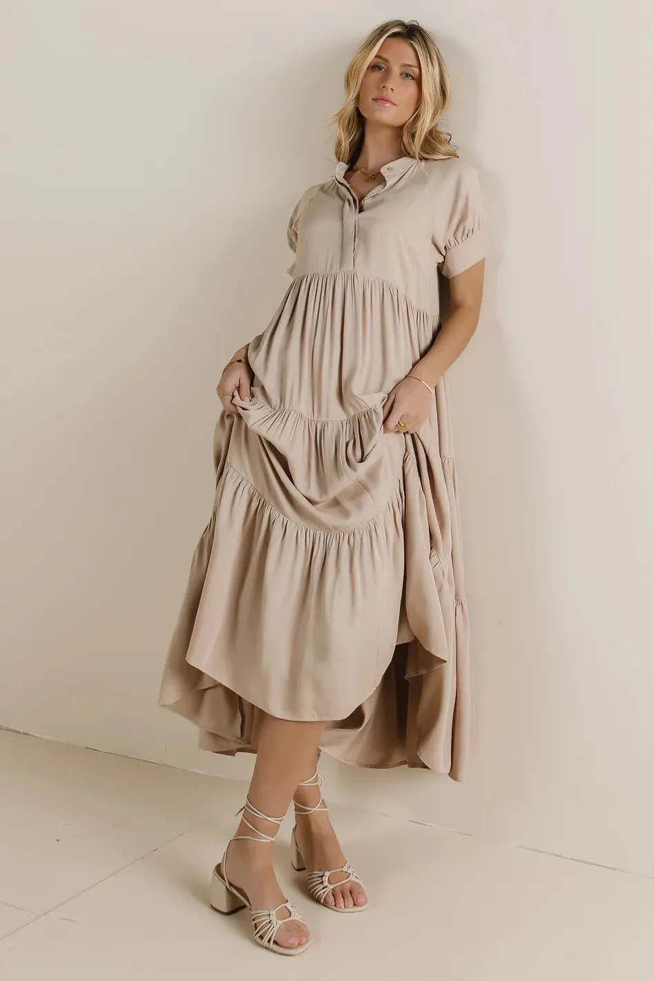 Amanda Tiered Dress in Tan