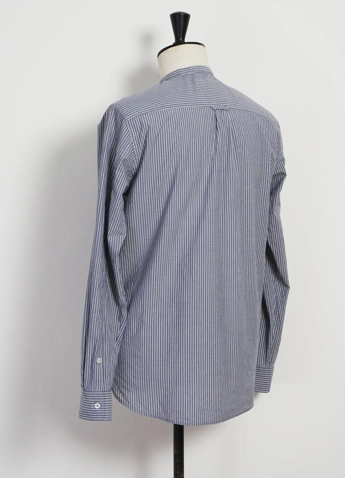 ANTE | Collarless Shirt | Small Blue Stripes