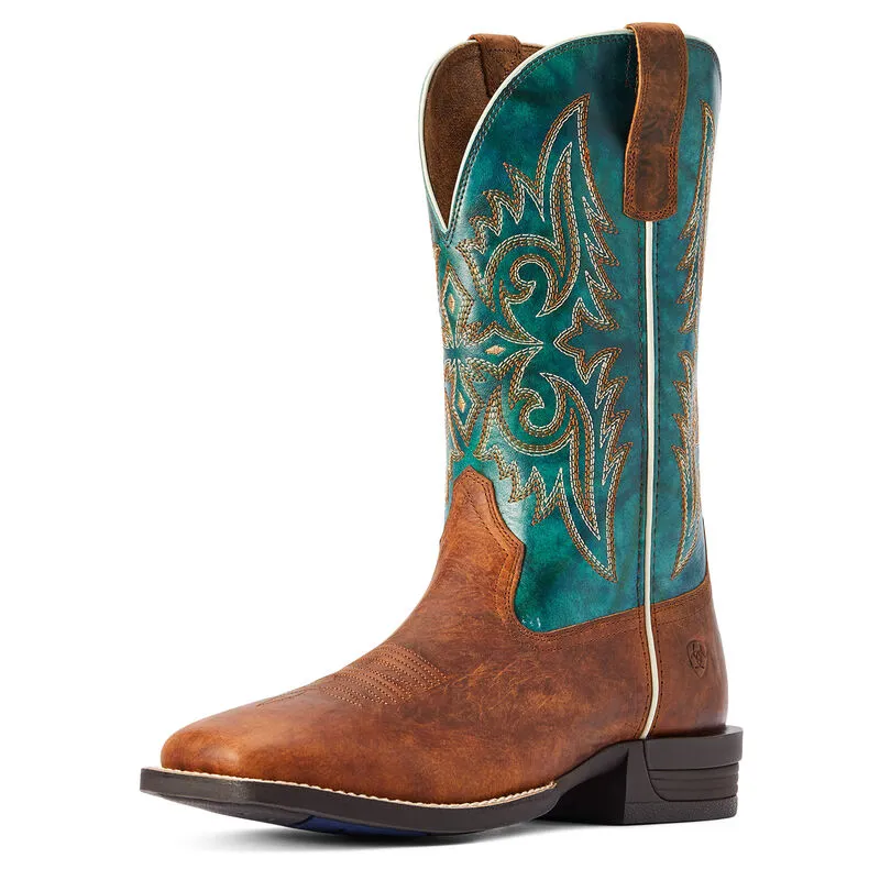 Ariat Brown Square Toe Emerald Green Top Men's Boot