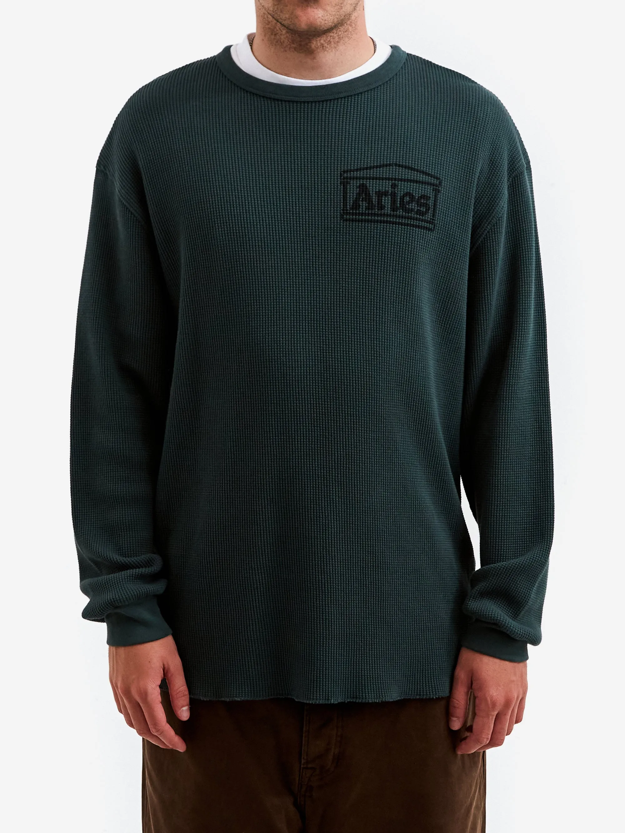 Aries Waffle Long Sleeve T-Shirt - Dark Olive