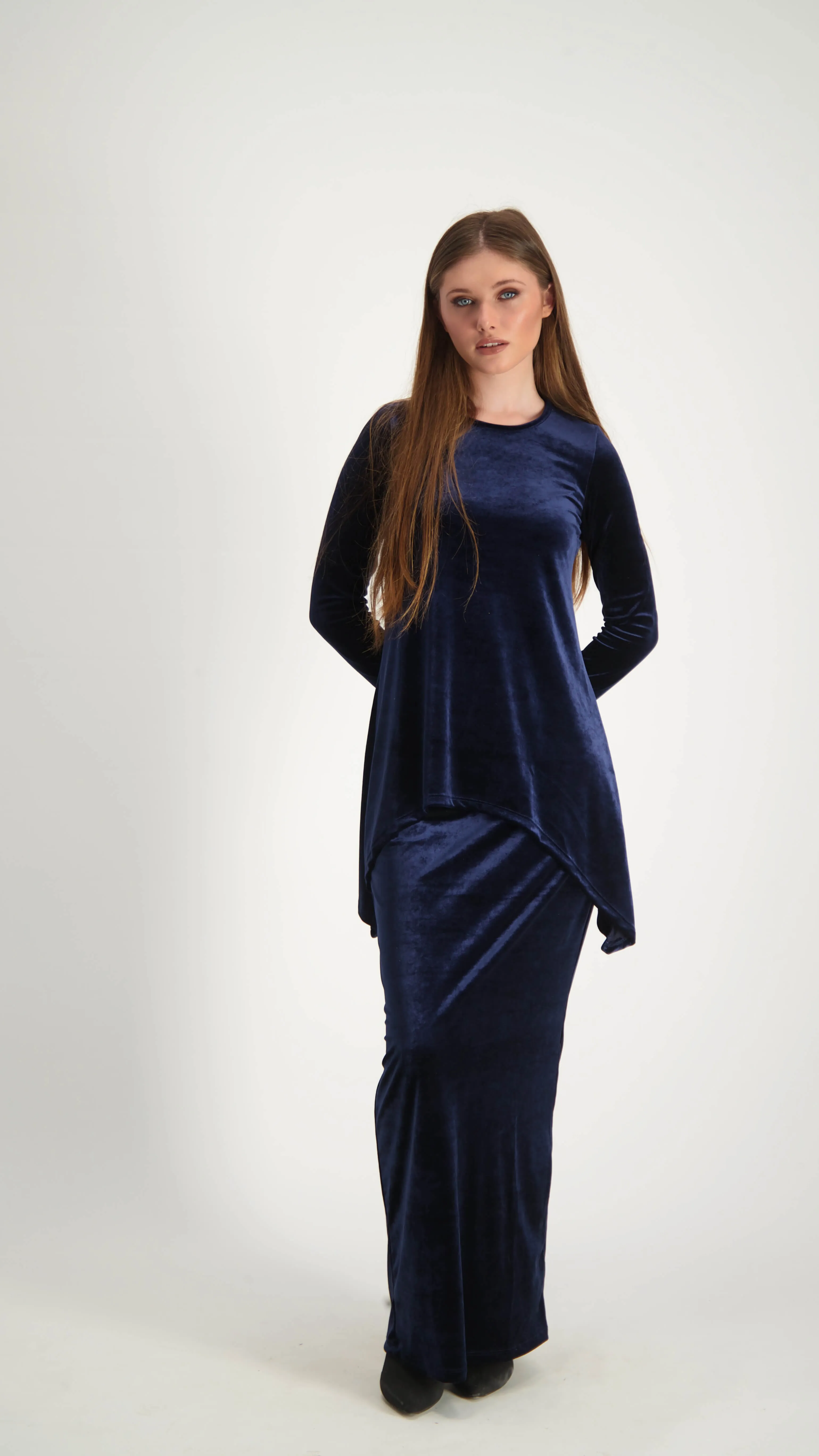 Asymmetric Velvet Set / Navy