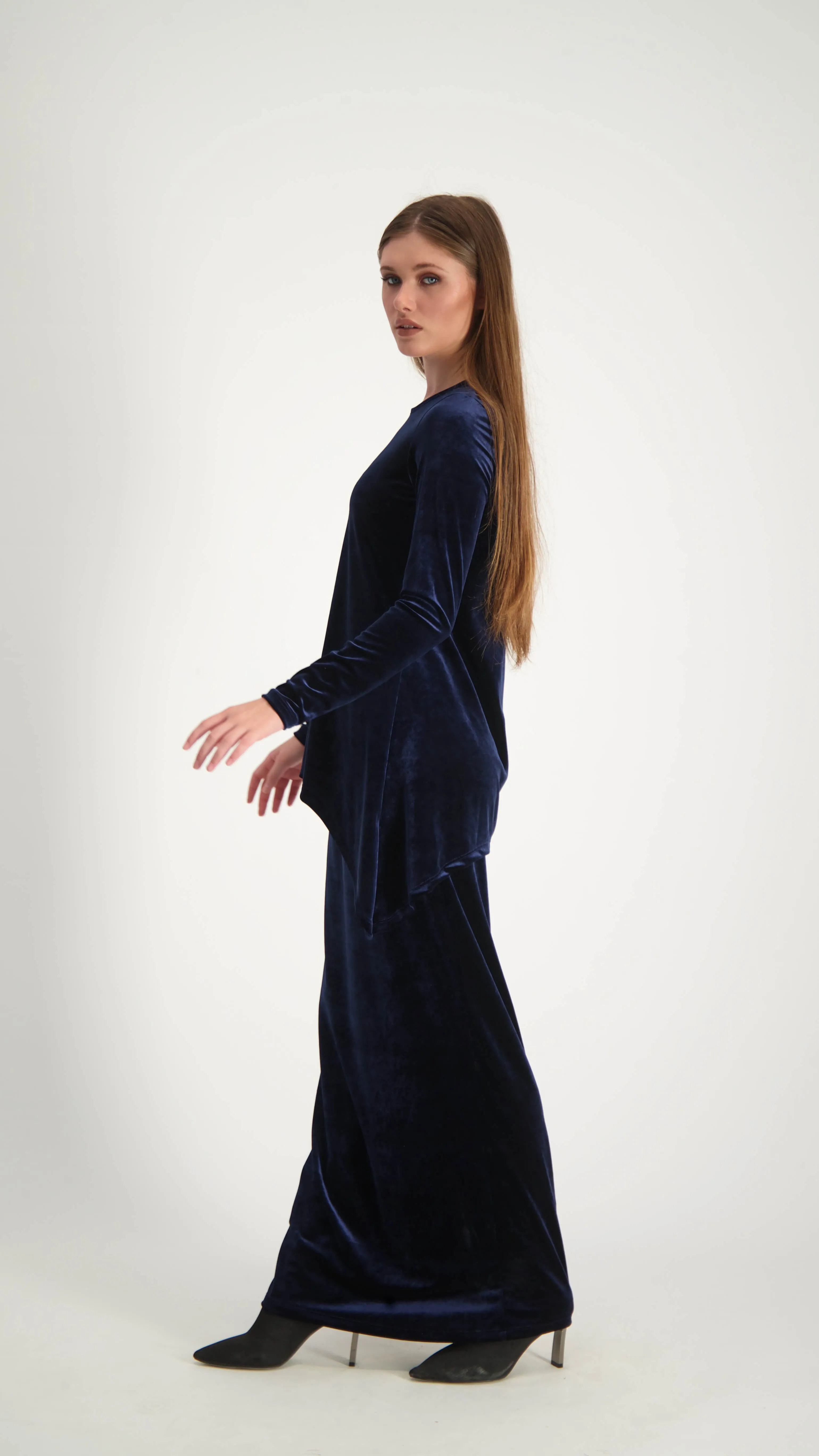 Asymmetric Velvet Set / Navy