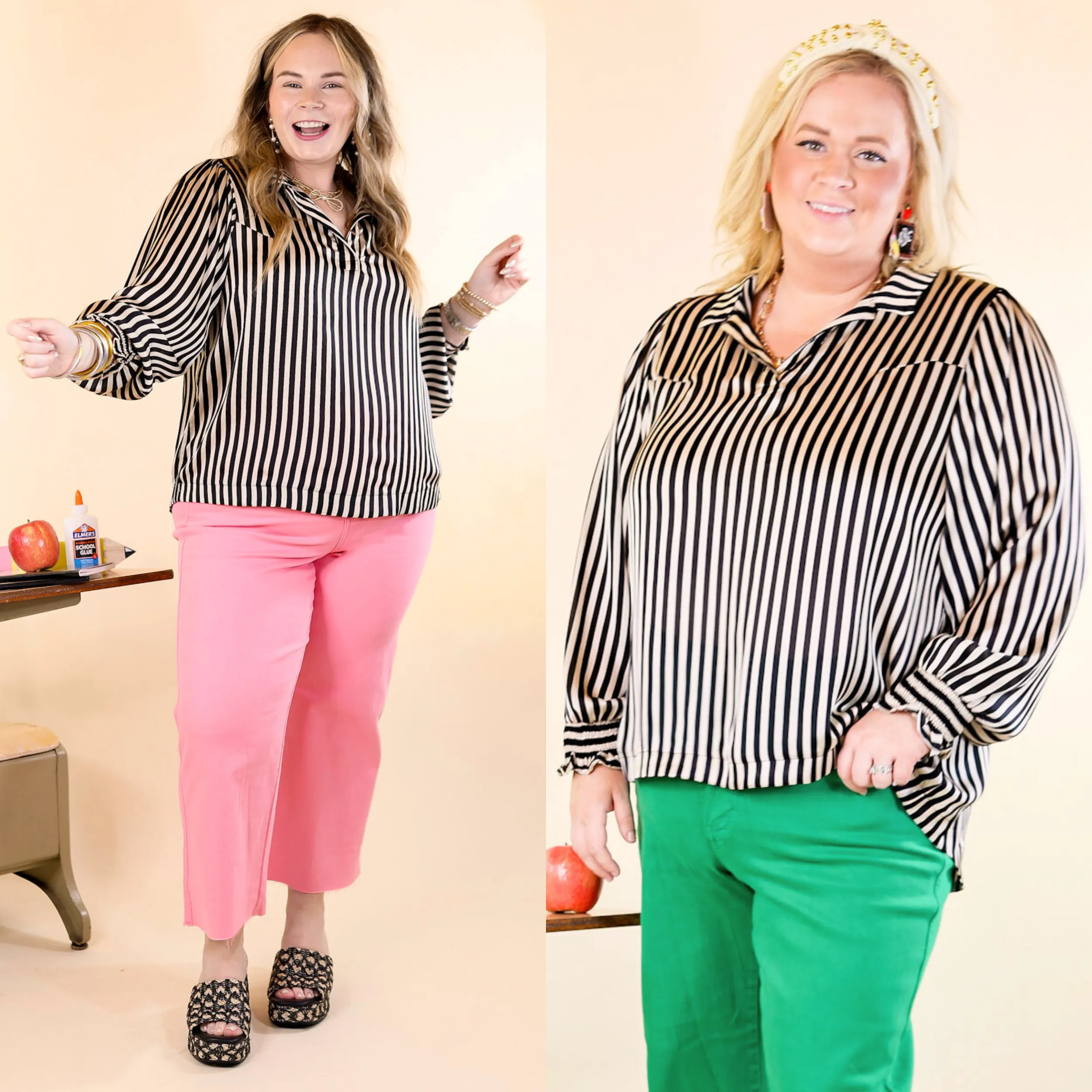 Back To Classic Long Sleeve Striped Top in Black