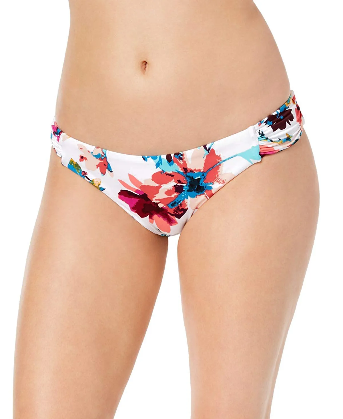 Bar III Women's Fantastic Floral Tab Sides Bikini Bottom, White, L