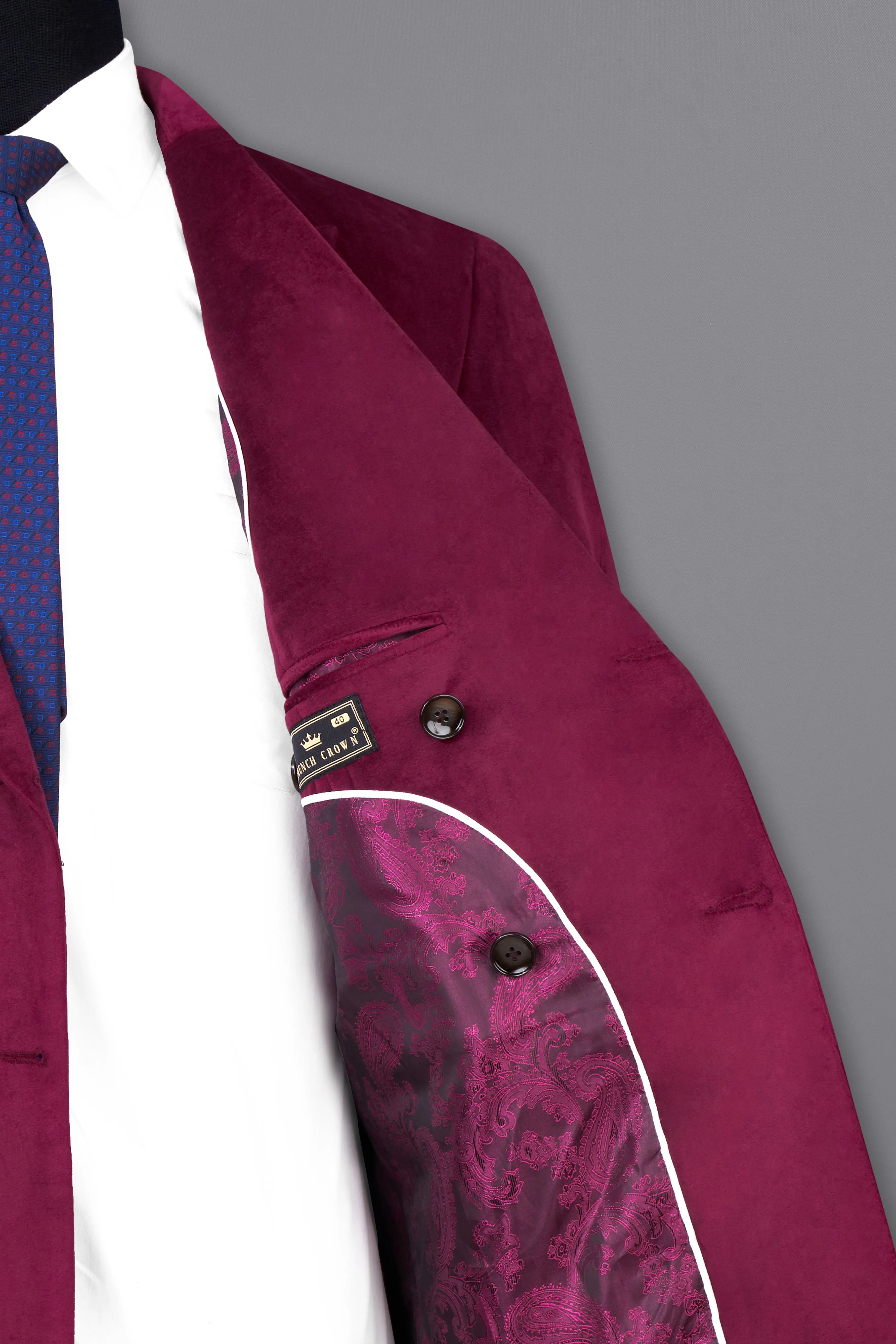 Barossa Maroon Double Breasted Velvet Blazer