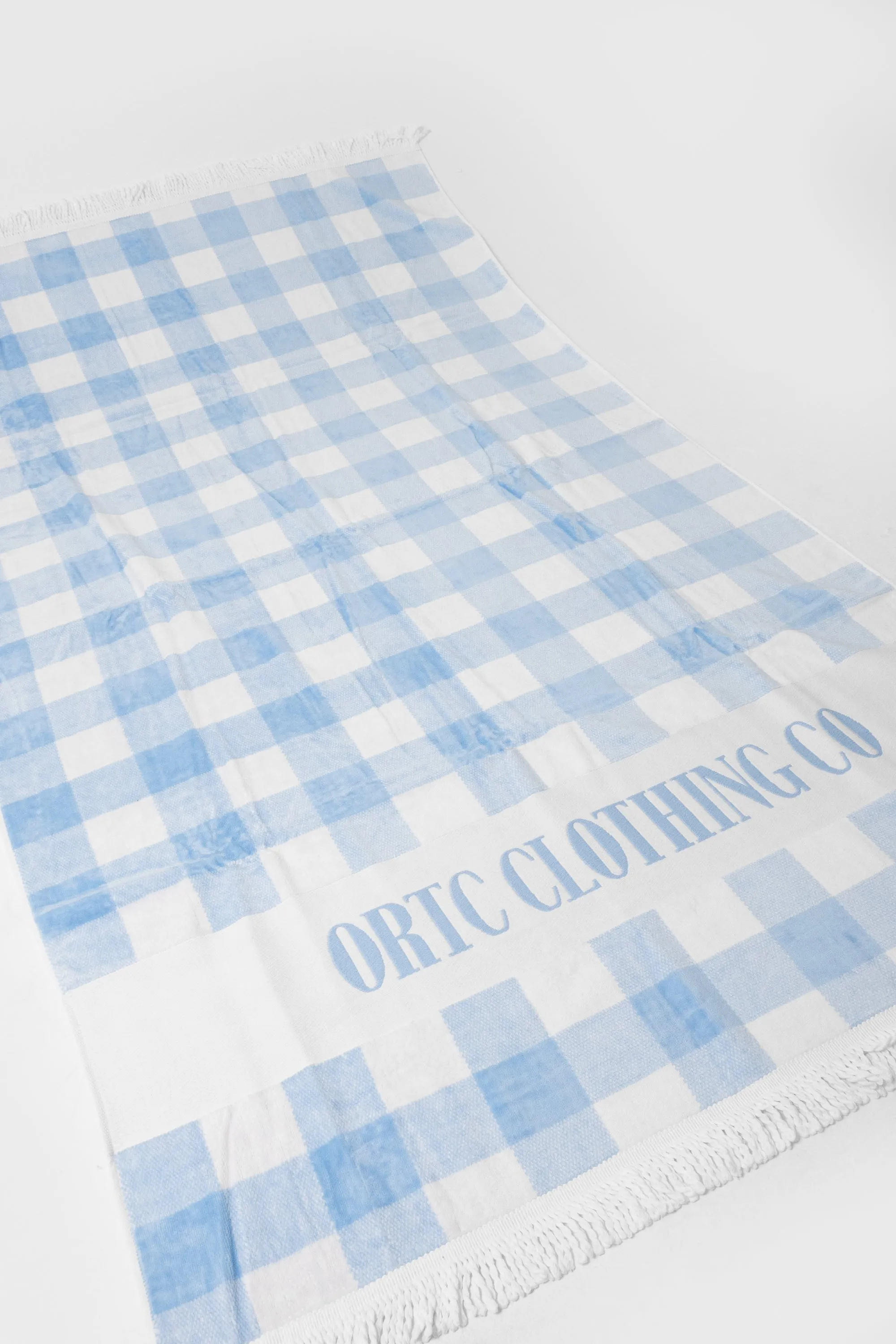 Large Lightweight Quick-Dry Beach Towel - Blue Gingham Checkered Design