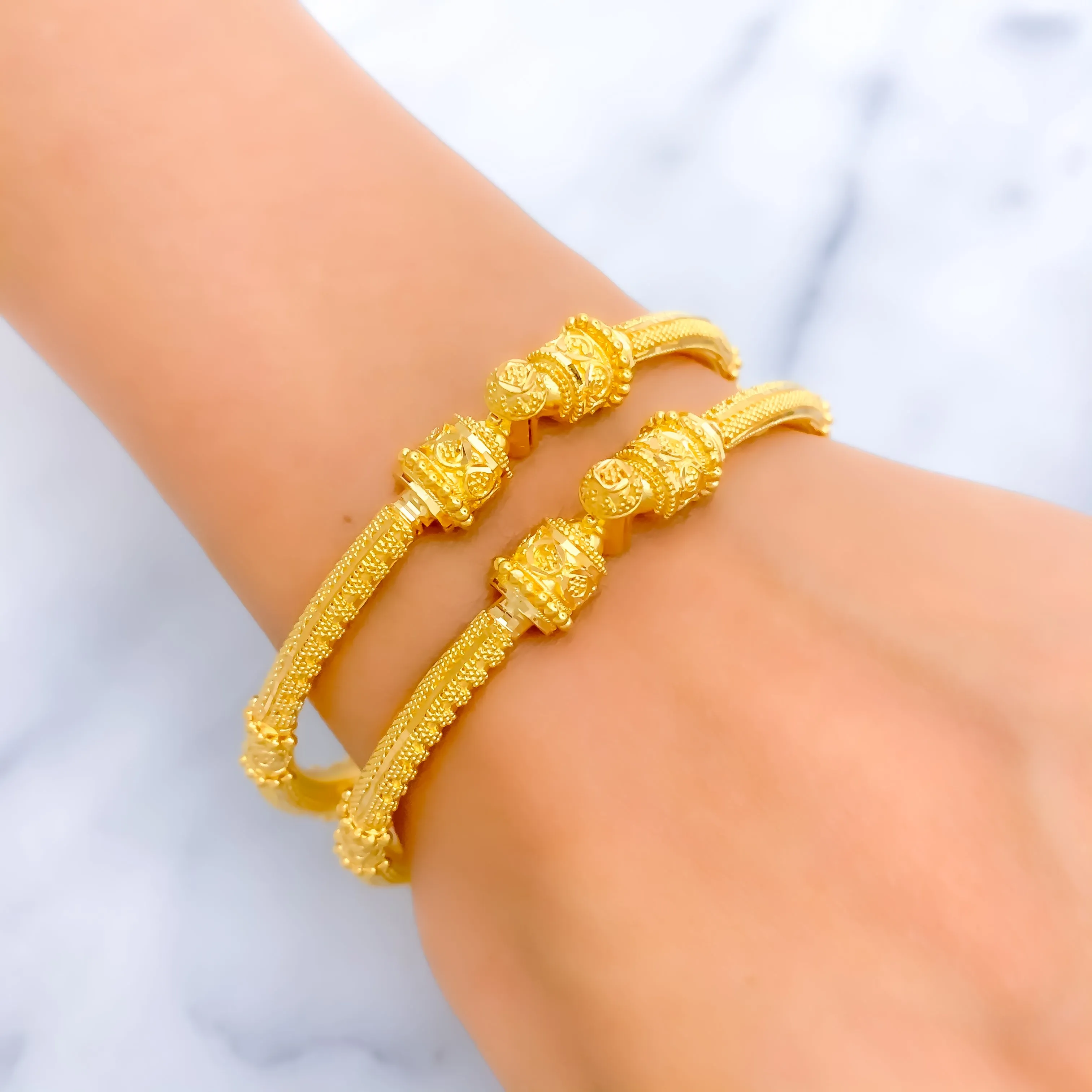 Beaded Palatial 22k Gold Pipe Bangles