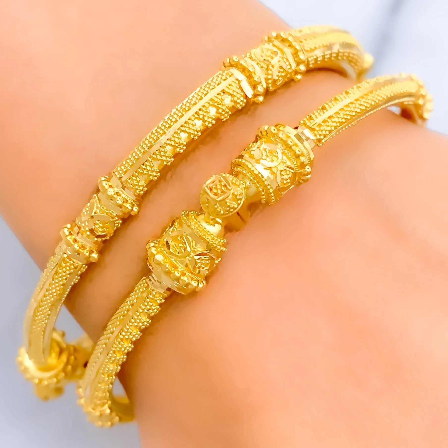 Beaded Palatial 22k Gold Pipe Bangles