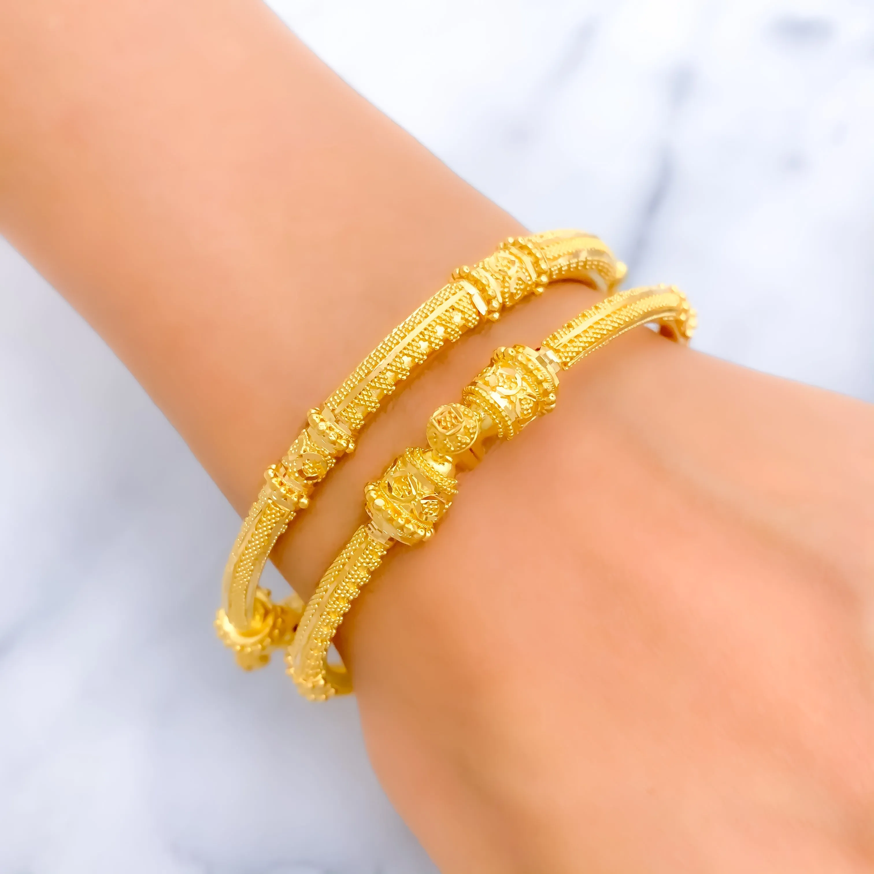 Beaded Palatial 22k Gold Pipe Bangles