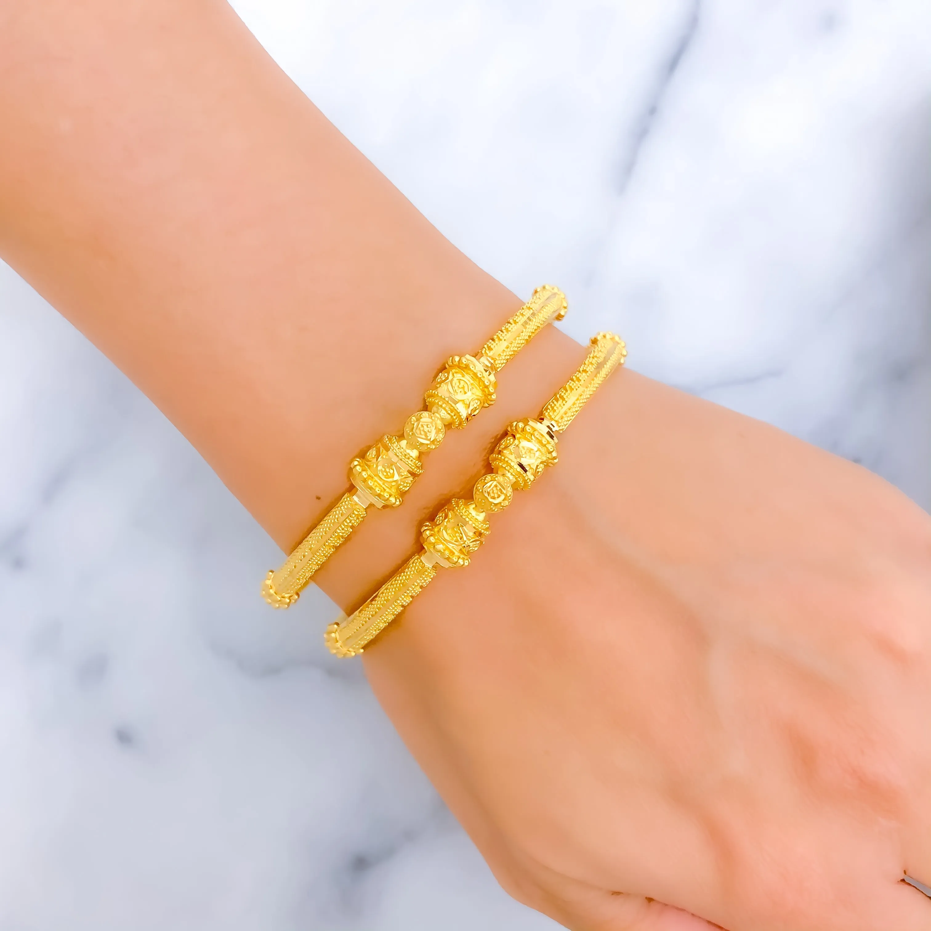 Beaded Palatial 22k Gold Pipe Bangles