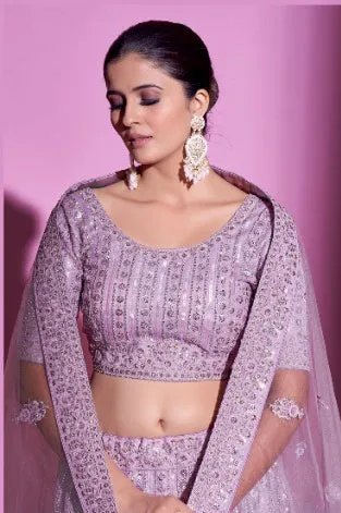 Beautiful Lilac Heavy Embroidered Lehenga Set - Rent