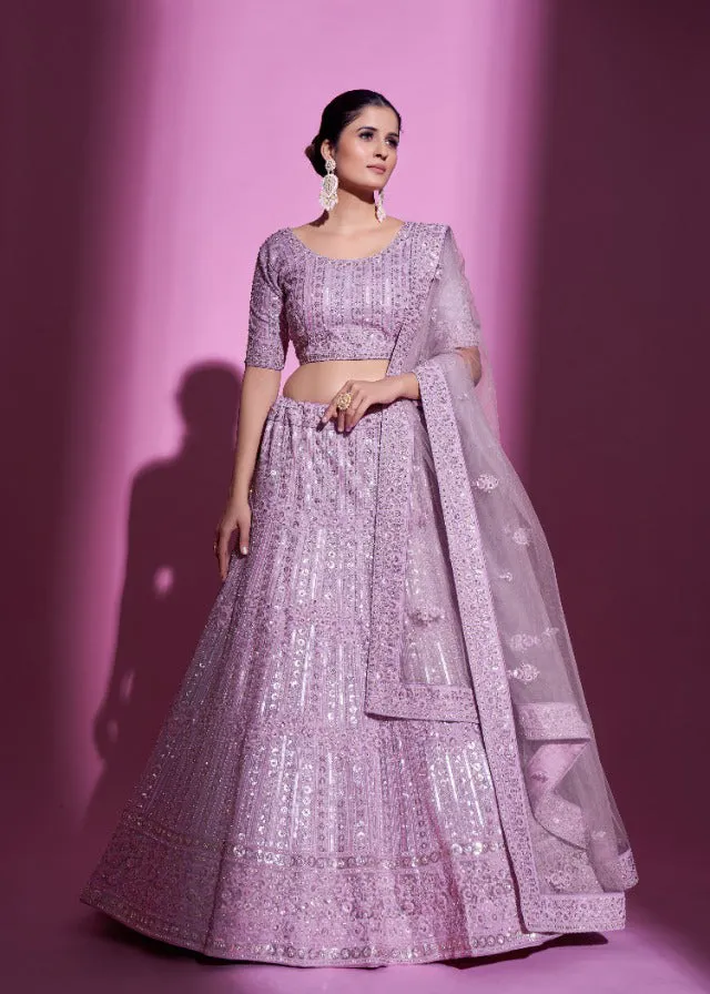 Beautiful Lilac Heavy Embroidered Lehenga Set - Rent