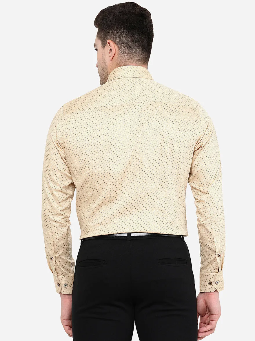 Beige Printed Slim Fit Formal Shirt | Greenfibre