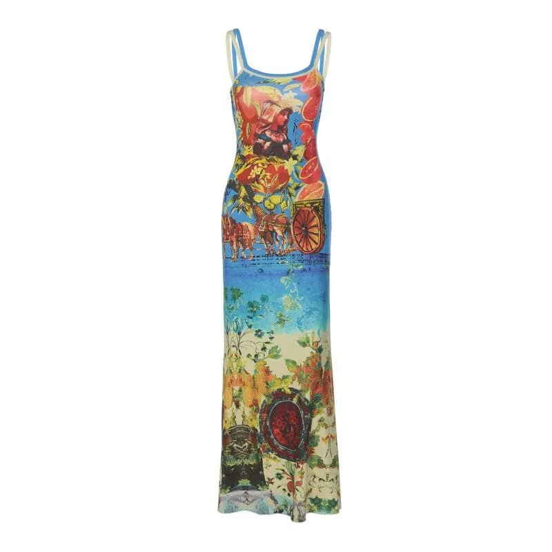 BerriesJam - Abstract Contrast U Neck Sleeveless Maxi Dress