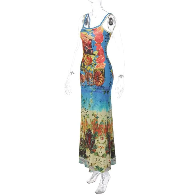 BerriesJam - Abstract Contrast U Neck Sleeveless Maxi Dress