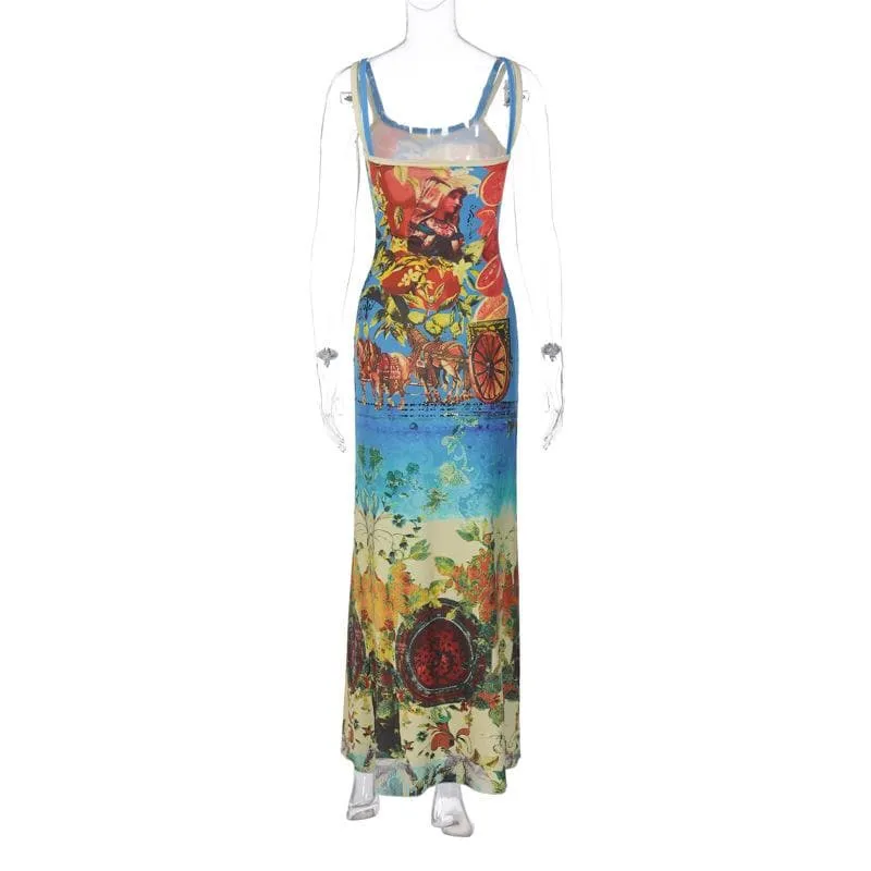 BerriesJam - Abstract Contrast U Neck Sleeveless Maxi Dress