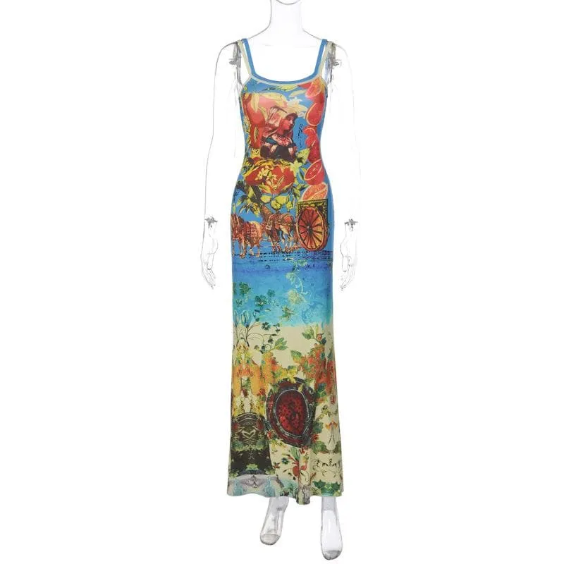 BerriesJam - Abstract Contrast U Neck Sleeveless Maxi Dress