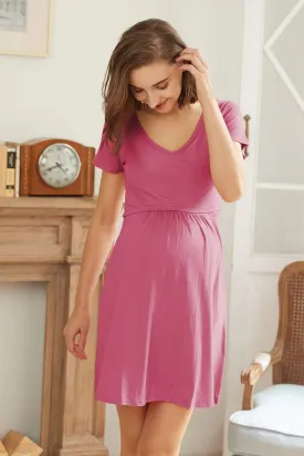 Betsy V-Neck Short Sleeve Nursing Dress Plum