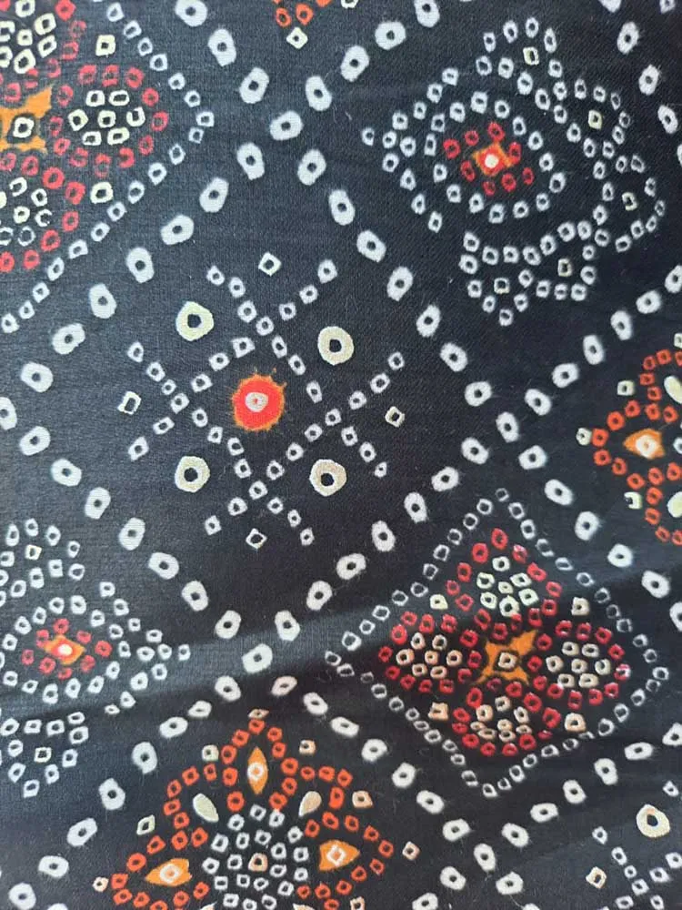 Black Digital Printed Cotton Bandhani Design Fabric ( 1 Mtr )