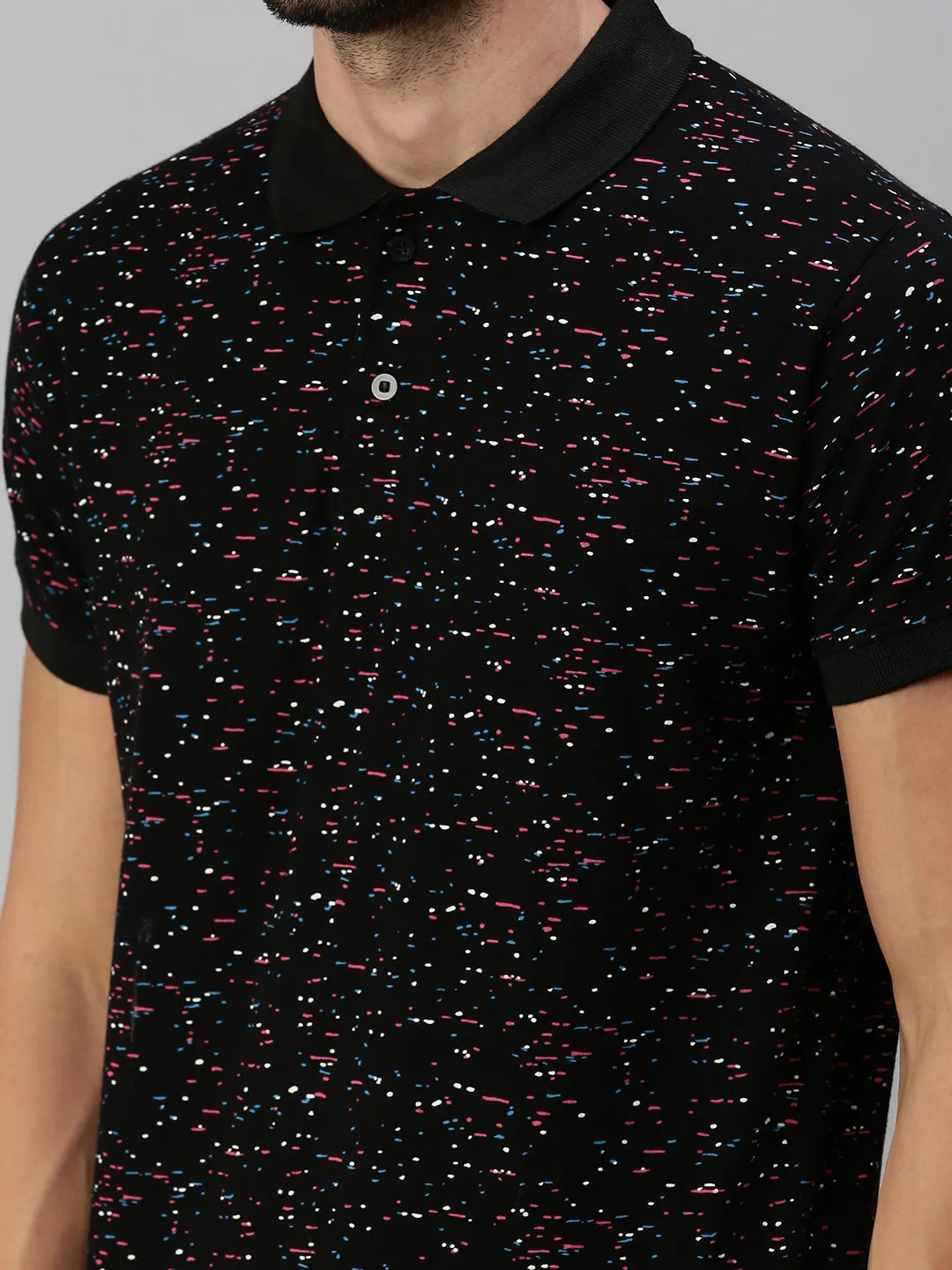 Black Printed Polo Tshirt