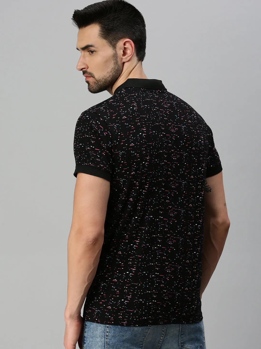 Black Printed Polo Tshirt