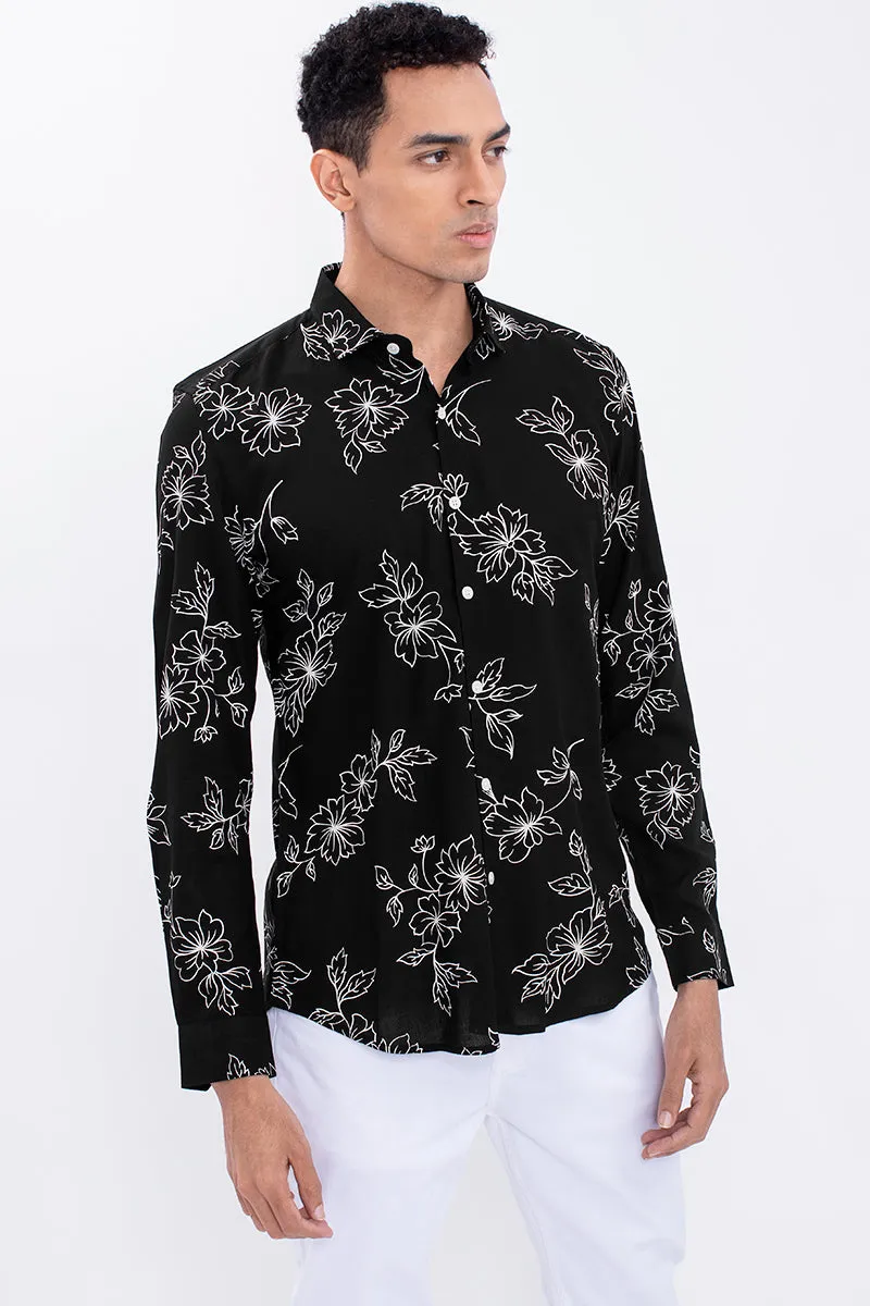 Black Viscose Floral Print Shirt