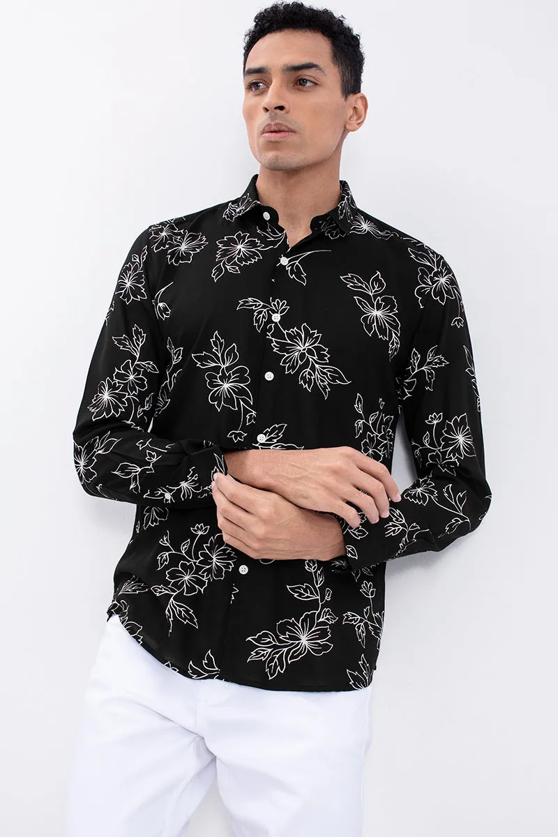 Black Viscose Floral Print Shirt