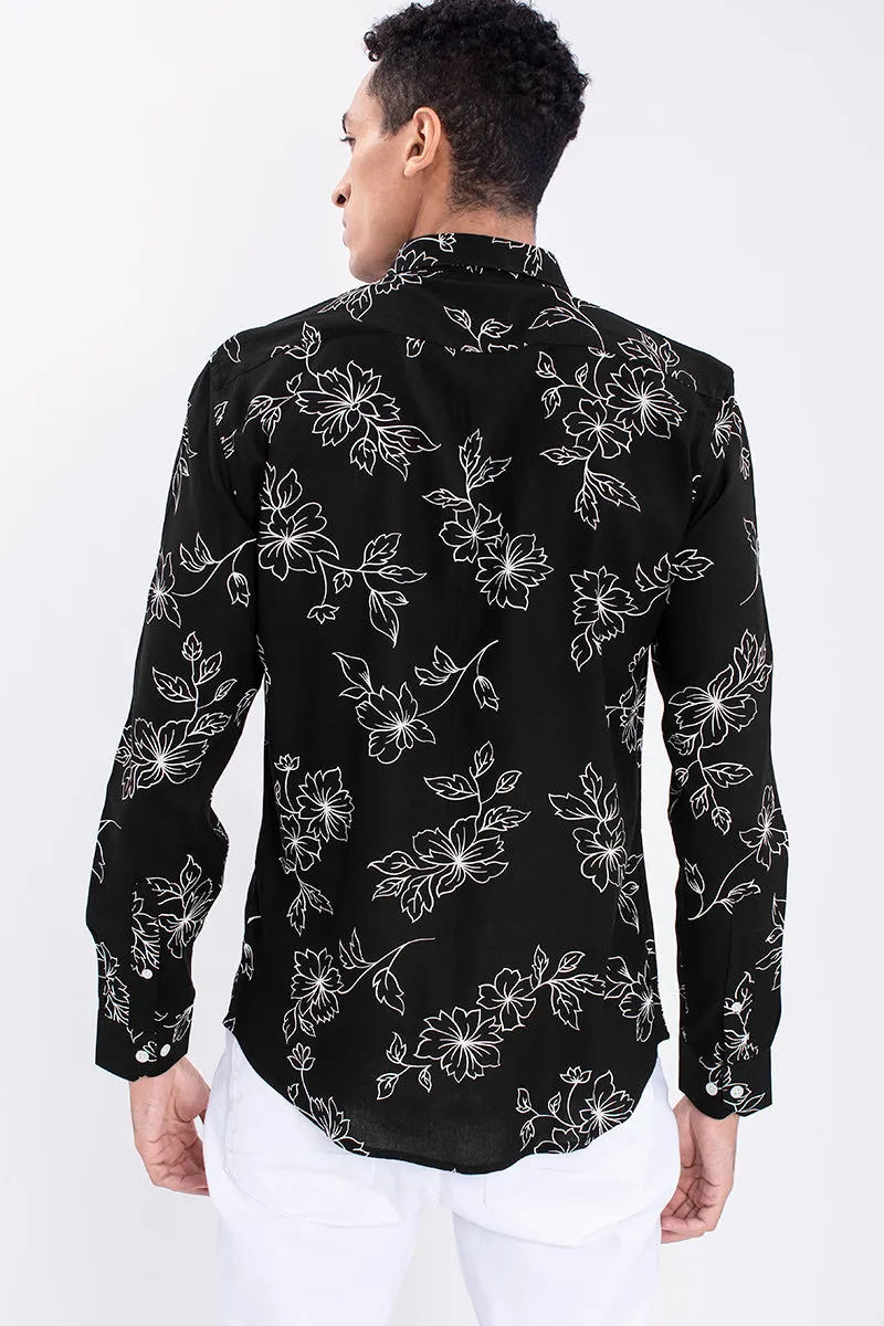 Black Viscose Floral Print Shirt