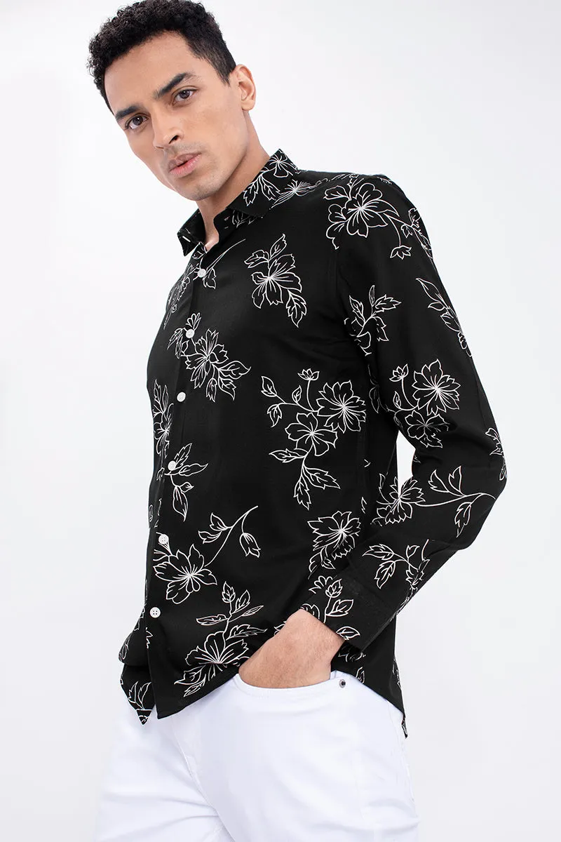 Black Viscose Floral Print Shirt